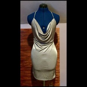 Fashion Nova Drape Goals Silver Plunge Dress